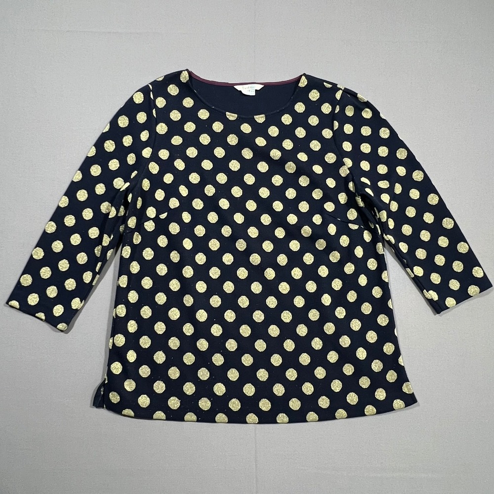 Boden Top Polka Dot Metallic Bling Gold Navy Blue Women's Size‎ 12